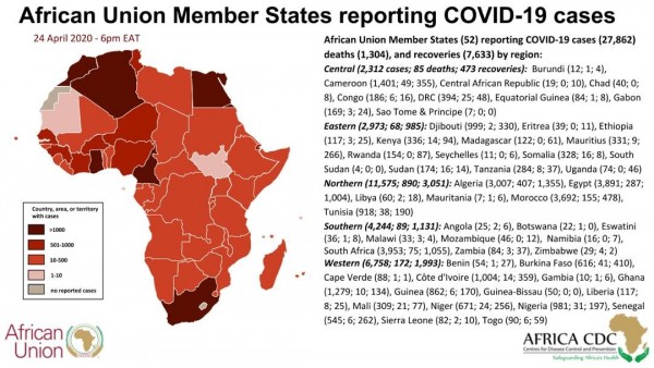 Coronavirus: African Union Member States reporting COVID-19 cases 24 April 2020