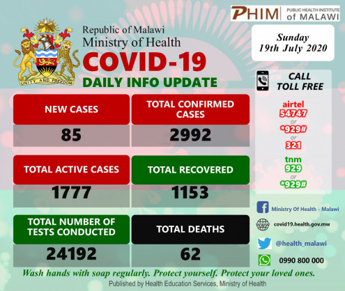 Coronavirus - Malawi: COVID-19 Daily Information Update (19th July 2020)