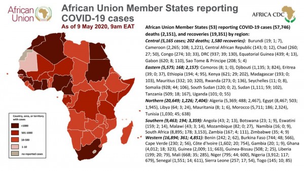 Coronavirus: African Union Member States reporting COVID-19 cases As of 9 May 2020, 9 am EAT African Union