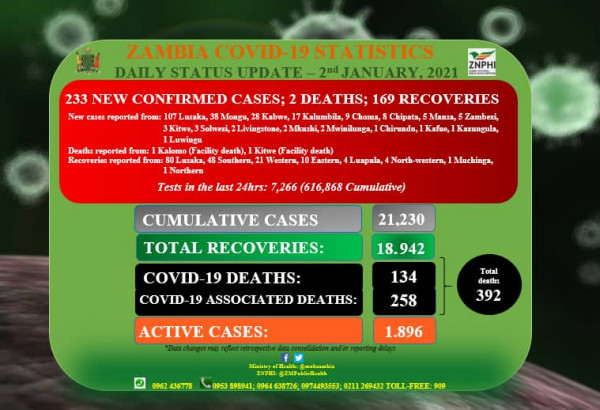 Coronavirus - Zambia: COVID-19 update (2 January 2021)