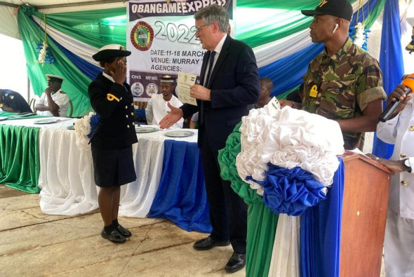 U.S. Ambassador David Reimer marked the end of the 2022 Obangame Express exercise in Sierra Leone