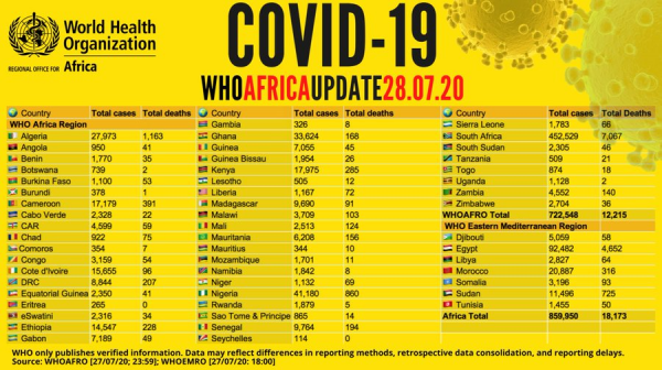 Coronavirus - Africa: COVID-19 update (28 July 2020)