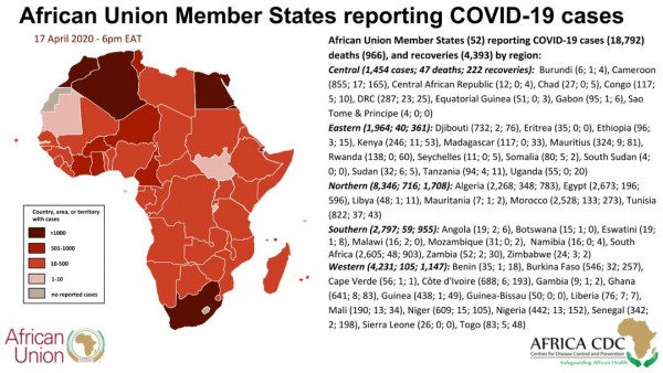 Coronavirus - Africa: African Union Member States reporting COVID-19 cases,17 April 2020 - 6pm EAT