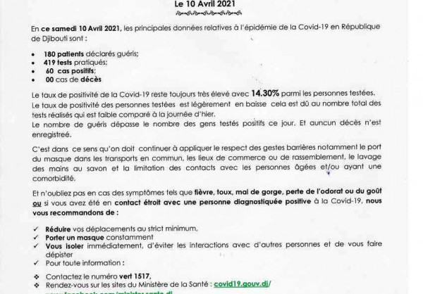 Apo Group Africa Newsroom Communique De Presse Coronavirus Djibouti Point De Presse Sur La Situation Covid 19 Le 10 Avril 21