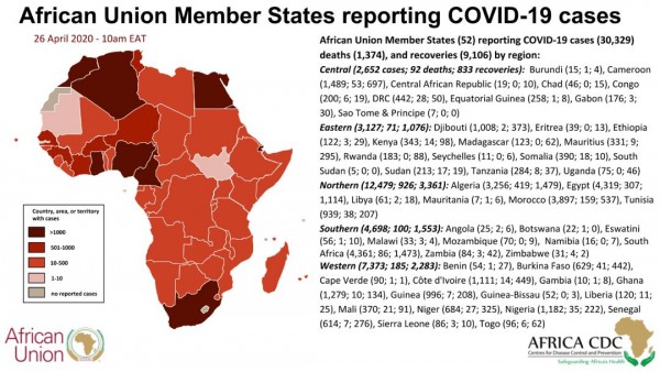 Coronavirus: African Union Member States (52) reporting COVID-19 cases