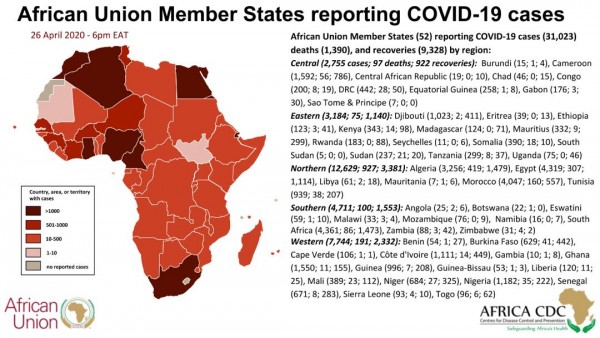 Coronavirus: African Union Member States reporting COVID-19 cases