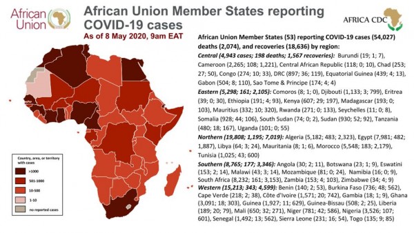 Coronavirus: African Union Member States reporting COVID-19 cases  8 May 2020