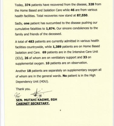 Coronavirus - Kenya: COVID-19 update (6 March 2021)